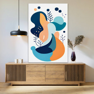 Poster Illustration de l'Abstrait Boho bleu orange de la 