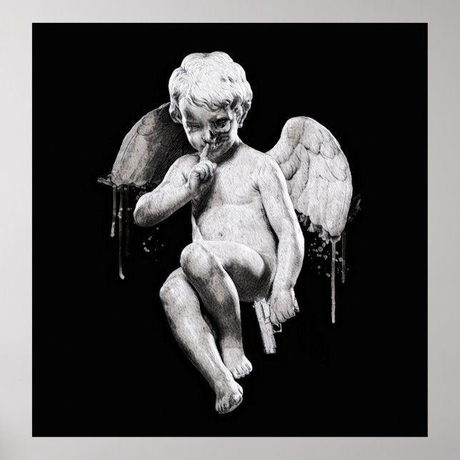 Poster Illustration de l'ange foncé. Design Tatouage Crân (Devant)