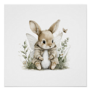Poster Illustration de lapin fée à l'aquarelle douce