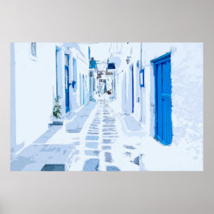 Poster Illustration de l'aquarelle Mykonos