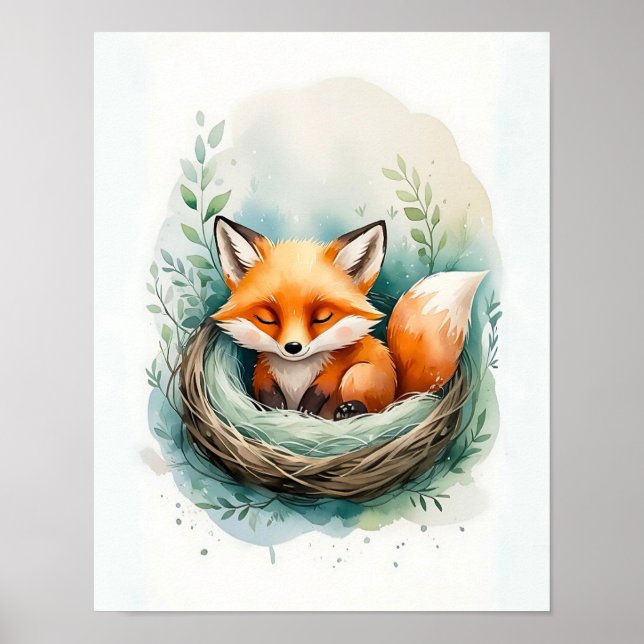 Poster Illustration de l'aquarelle paisible du nid de rep (Devant)