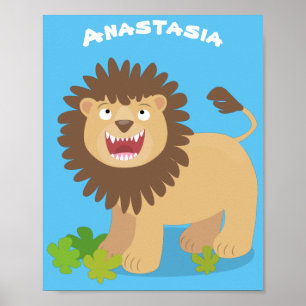 Poster Illustration de l'effervescence de lions heureux