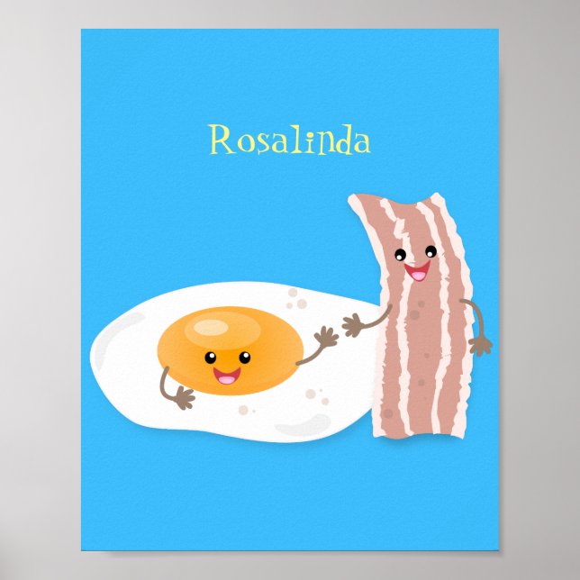 Poster Illustration de l'oeuf de Cute kawaii et du bacon (Devant)