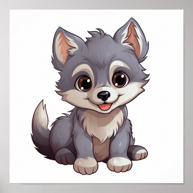 Poster Illustration de loup de dessin (Devant)