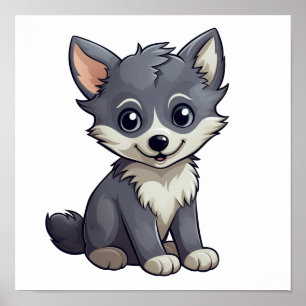 Poster Illustration de loup de dessin