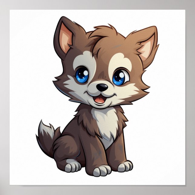 Poster Illustration de loup de dessin (Devant)