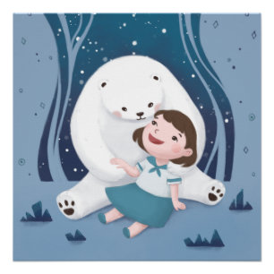 Poster Illustration de l'ours polaire et de l'enfant