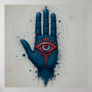 Poster Illustration de main mystique avec œil rouge
