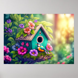 Poster Illustration de maison d'oiseau pour ornithologues