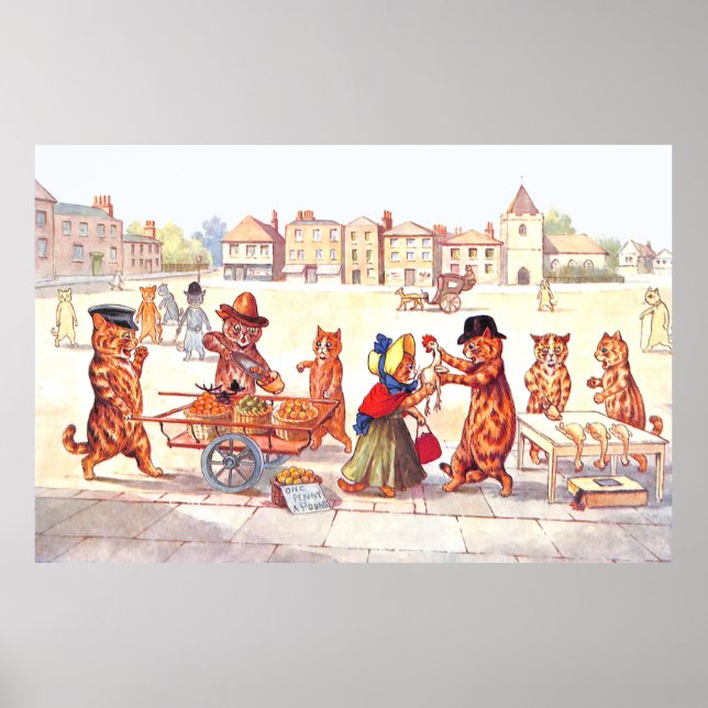 Poster Illustration de Market Cats par Louis Wain (Devant)