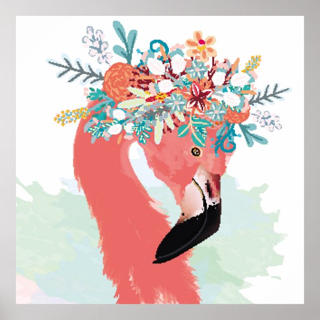 Poster Illustration de mode avec flamants roses dessinés (Devant)