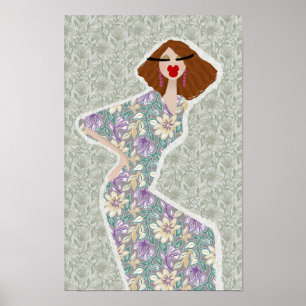 Poster Illustration de mode féminine de jardin de fleurs