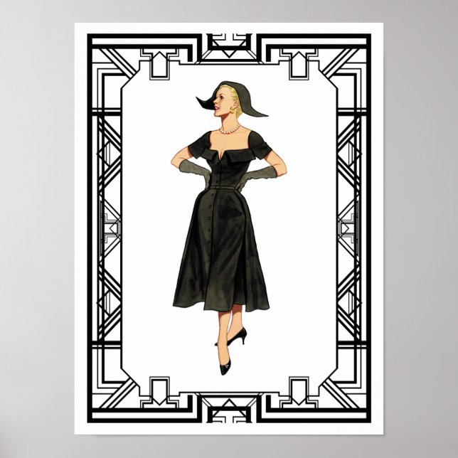 Poster Illustration de mode rétro du soir les années 50 v (Devant)