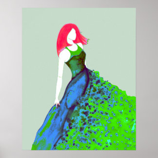 Poster Illustration de mode - Vert-Bleu