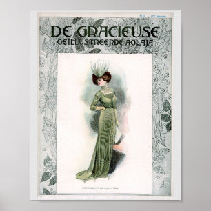 Poster Illustration de mode vintage Elite Lady Green Gown