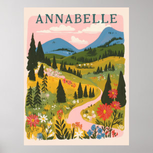 Poster Illustration de montagnes florales boho prénom