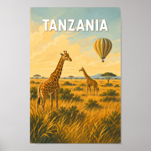 Poster Illustration de montgolfière à air chaud en Tanzan