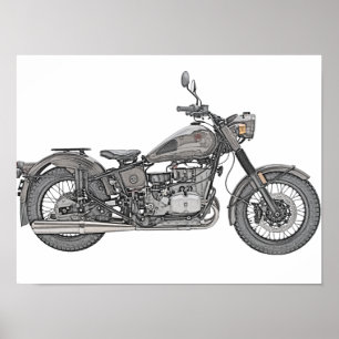Poster Illustration de motocyclette à l'urale vintage