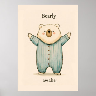 Poster Illustration de nounours mignon en pyjama pour nur