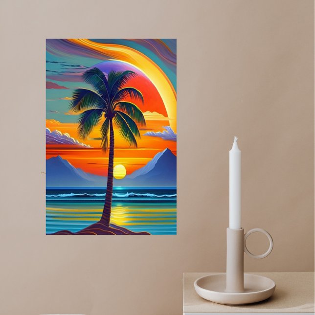 Poster Illustration de palme de coucher de soleil orange  (Créateur téléchargé)