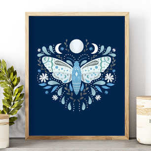 Poster Illustration de papillon abstrait bleu et blanc mo