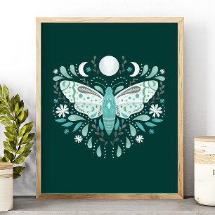 Poster Illustration de papillon abstrait sarcelle et blan