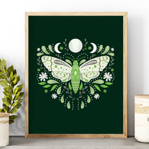 Poster Illustration de papillon moderne vert et blanc abs