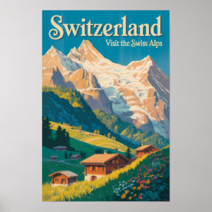Poster Illustration de paysage de Suisse Art de voyage