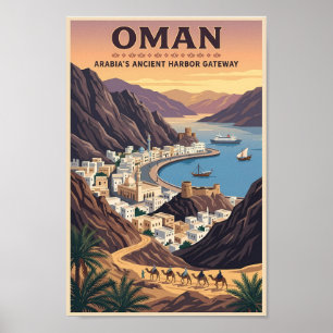 Poster Illustration de paysage d'Oman Art de voyage vinta
