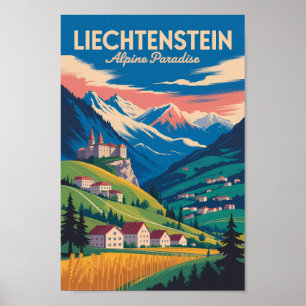 Poster Illustration de paysage du Liechtenstein Art de vo
