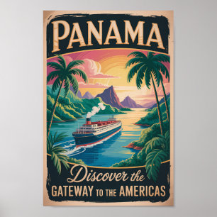 Poster Illustration de paysage panaméen Art de voyage vin