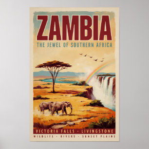 Poster Illustration de paysage zambien Art de voyage vint