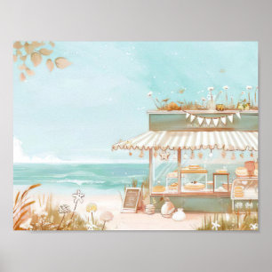 Poster illustration de plage petite boulangerie en bord d