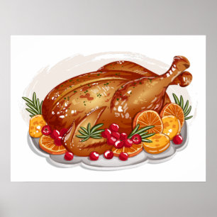 Poster Illustration de plat de dinde rôtie pour le dîner