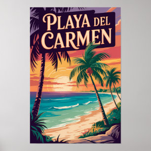 Poster Illustration de Playa del Carmen Art de voyage vin