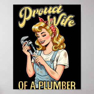 Poster Illustration de plombier de femme fière à col bleu