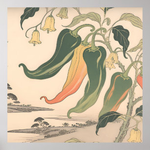 Poster Illustration de poivre chili vintage