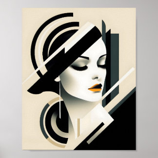Poster Illustration de portrait de femme élégante Art élé