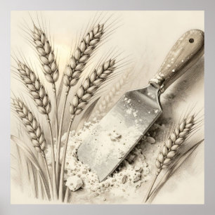 Poster Illustration de racloir à pâte en farine avec des