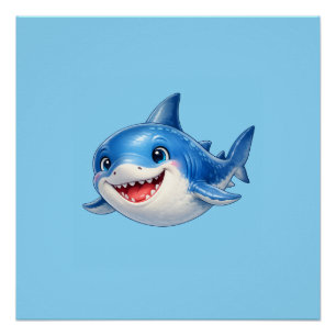 Poster Illustration de requin mignon aux grands yeux Anim