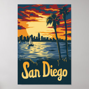 Poster Illustration de San Diego California Vintage voyag
