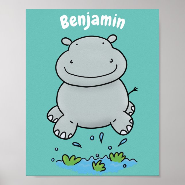 Poster Illustration de saut en hippo mignon (Devant)