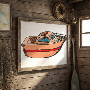 Poster Illustration de Speedboat amusant Nautical Boat De