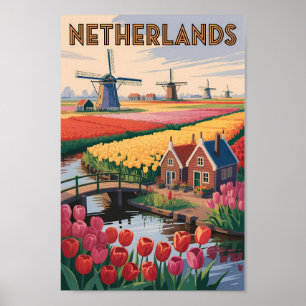 Poster Illustration de tulipes des Pays-Bas Art de voyage