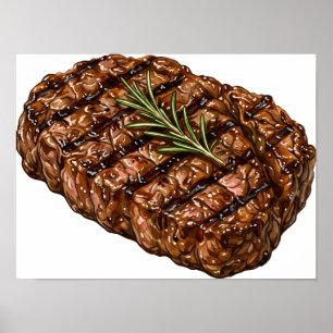 Poster Illustration de viande BBQ Steak Ribeye grillé