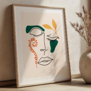Poster Illustration de visage abstrait BOHO chic minimali