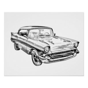 Poster Illustration de voiture classique Chevy Bel Air 19