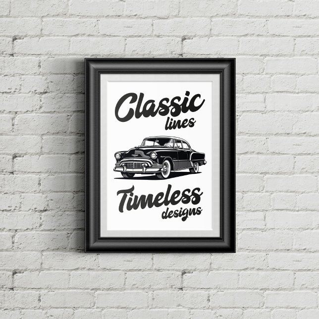 Poster Illustration de voiture classique en noir et blanc (Créateur téléchargé)