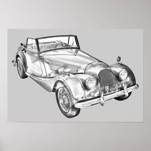 Poster Illustration de voiture de sport Morgan Plus 4 196 (Devant)
