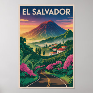 Poster Illustration de volcan d'El Salvador Art de voyage